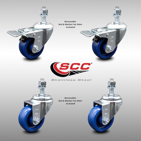 Service Caster 3 Inch SS Solid Poly 12mm Threaded Stem Caster Total Lock Brake SCC, 2PK SCC-SSTSTTL20S314-SPUS-M1215-2-S-2